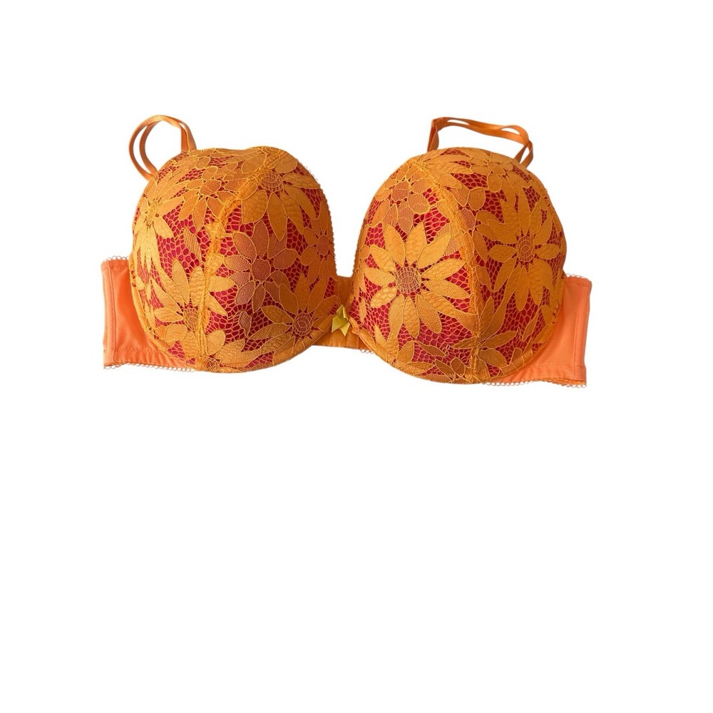 Cacique Bra 44 D‎ Women's Full Coverage Smoother Orange Lace Romantic Floral